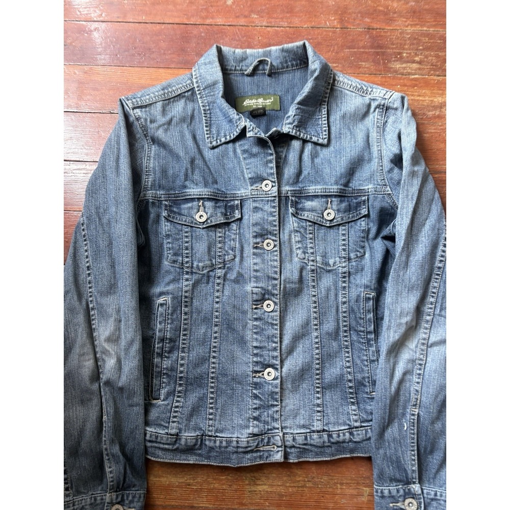 Vintage Eddie Bauer Jacket Womens Medium Blue Trucker Denim Jean Y2K - Picture 2 of 6